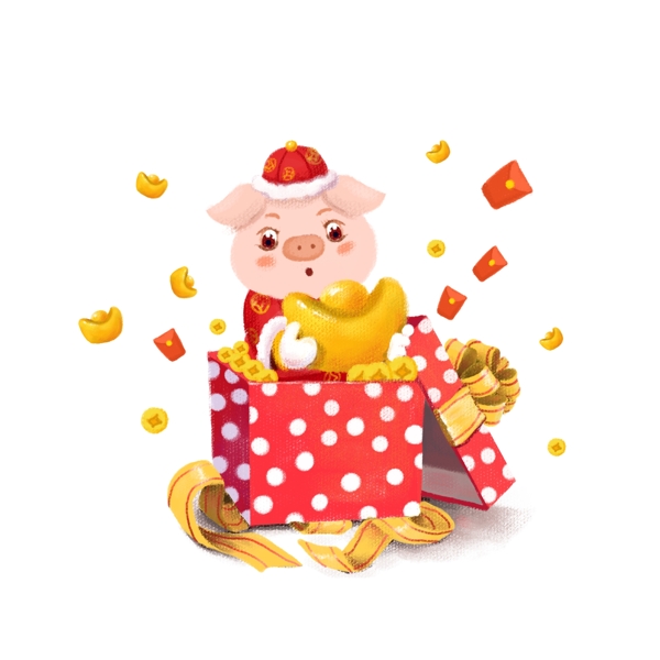 2019猪年春节手绘卡通猪