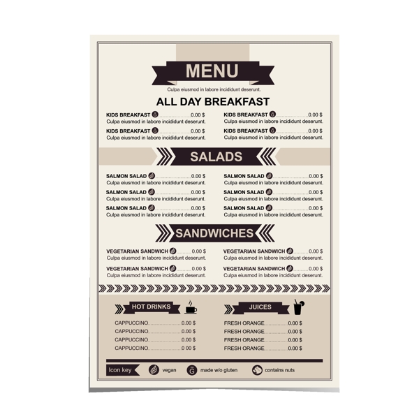 餐厅菜单上的价格列表模板向量02