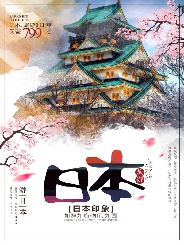 日本旅游海报宣传促销旅游海报樱花日本