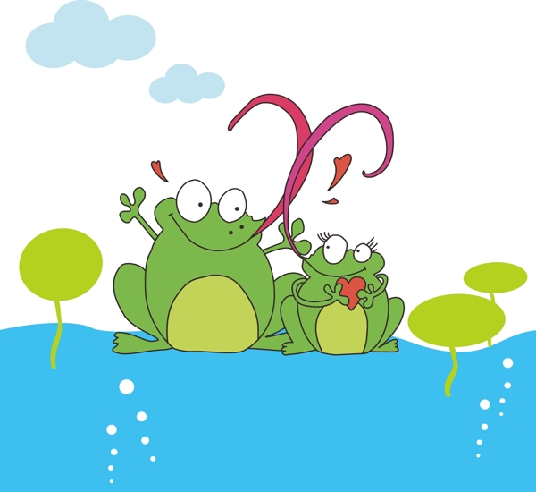 儿童画两只青蛙图片