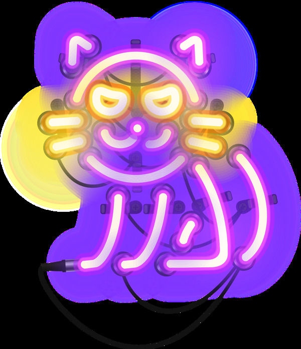 紫色水彩手绘灯管猫咪透明素材