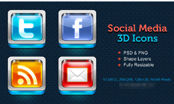 3D社交媒体图标