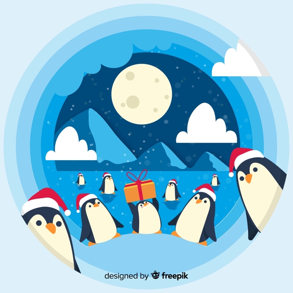 冰川圣诞企鹅群
