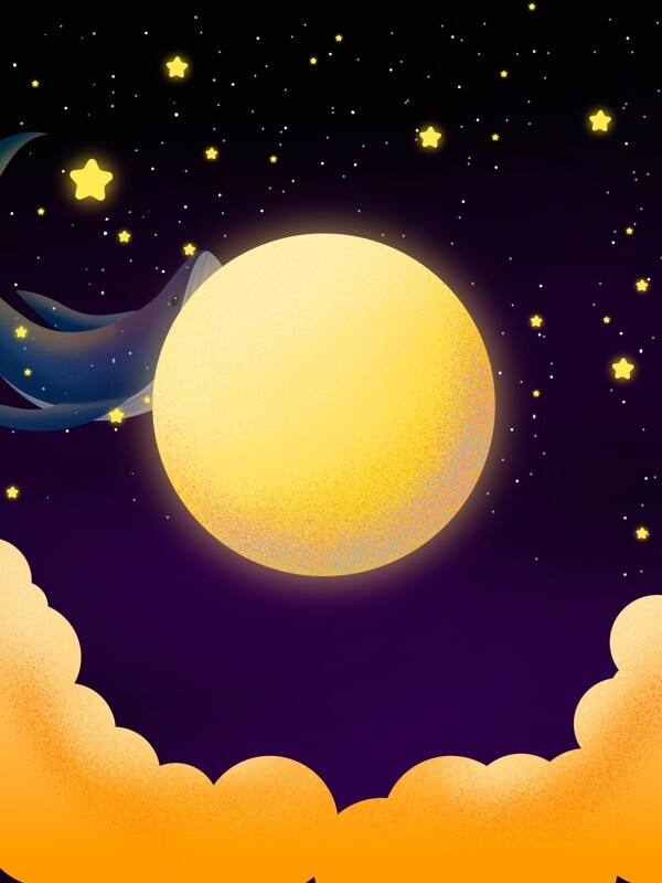 唯美星空圆月鲸鱼晚安背景设计