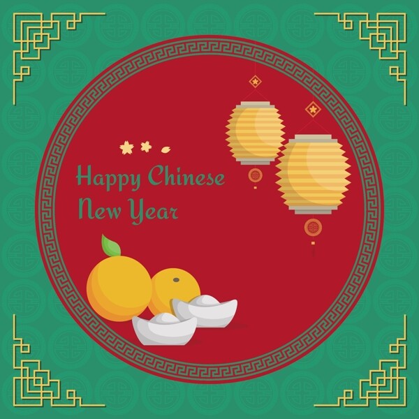 中式绿色底纹新年背景素材