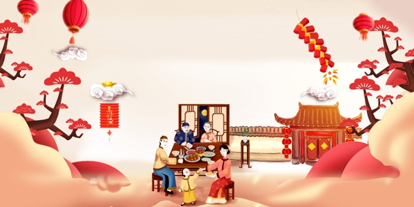 古风猪年春节海报背景素材
