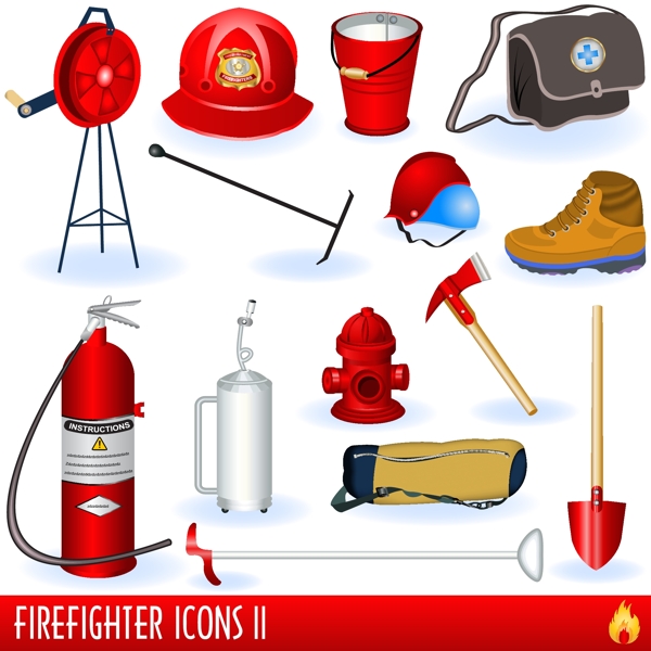 消防队员和消防工具设计矢量图01