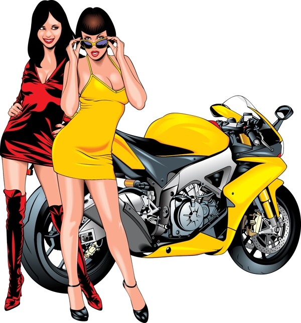 时尚美女与摩托车