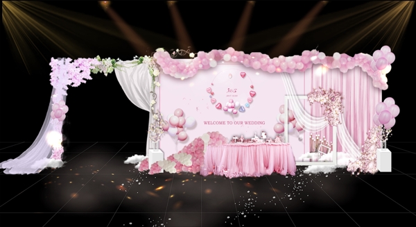 粉色气球婚礼效果图
