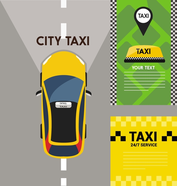 出租车的概念与各种颜色风格自由向量插图