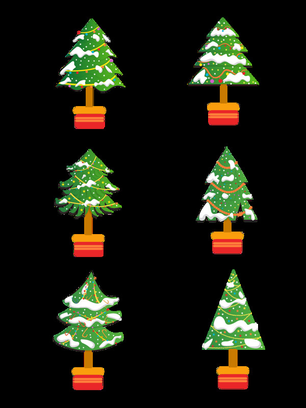 圣诞节雪树元素之卡通可爱圣诞树套图
