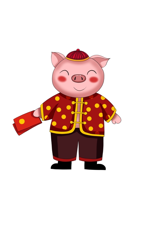 红色喜庆卡通猪小唐装2019新年发红包的猪