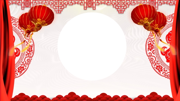 中国风红色剪纸风灯笼元旦背景设计