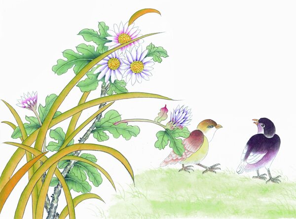 水墨花卉鸟类动物图片