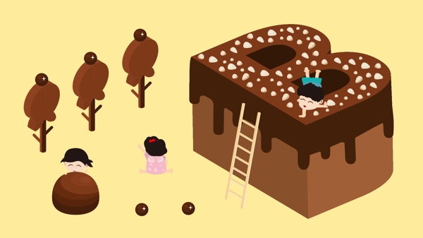 25D巧克力蛋糕字母B插画
