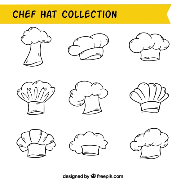 手绘不同设计的厨师帽子矢量素材