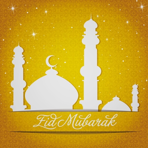 白色的金银的清真寺和明星穆巴拉克神圣的开斋节开斋节矢量格式的卡