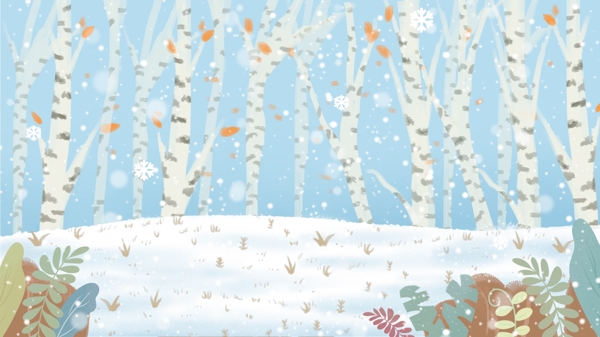 唯美树林雪地雪景背景素材