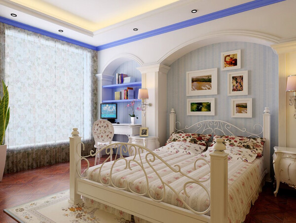 纯美地中海卧室背景墙设计效果图