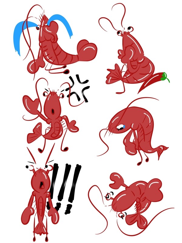 可爱卡通小龙虾表情套图