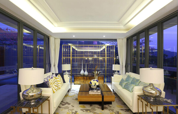 现代轻奢客厅白色家具室内装修效果图