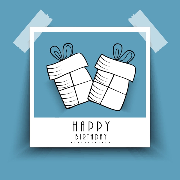生日快乐海报或标签有两个礼品袋贴在蓝色的背景