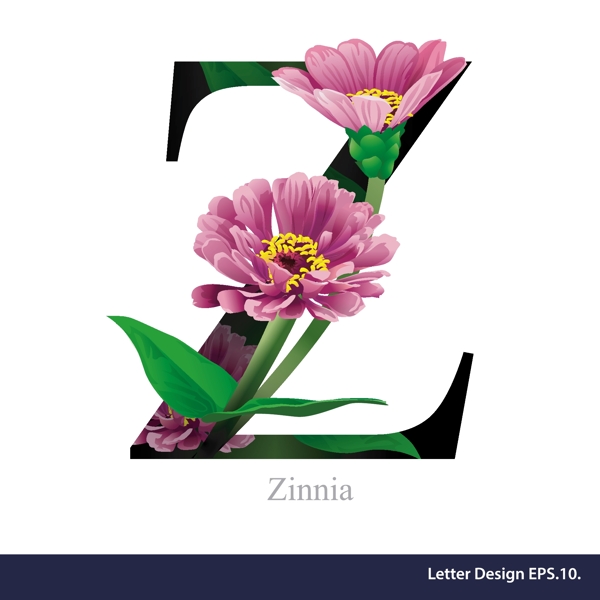 花卉英文字母z字体设计