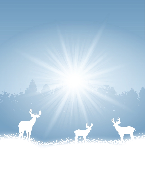 白色的鹿剪影的冬景
