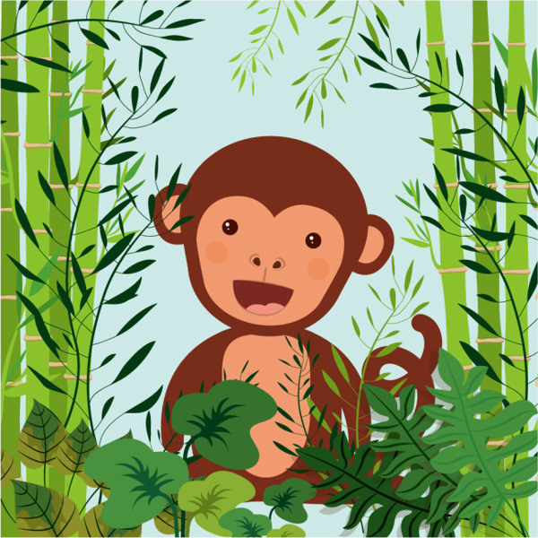 可爱的猴子与竹子矢量素材
