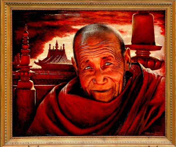 藏族老人油画图片