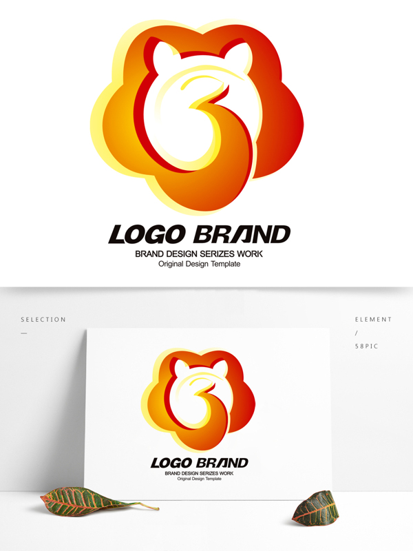 矢量创意红黄花朵宠物标志公司LOGO设计