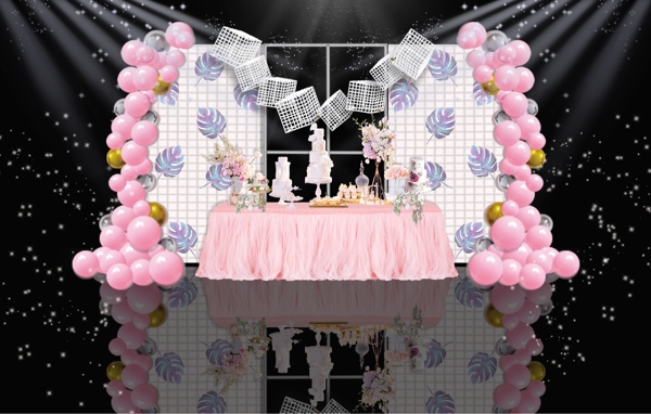 白粉色系婚礼甜品区效果图