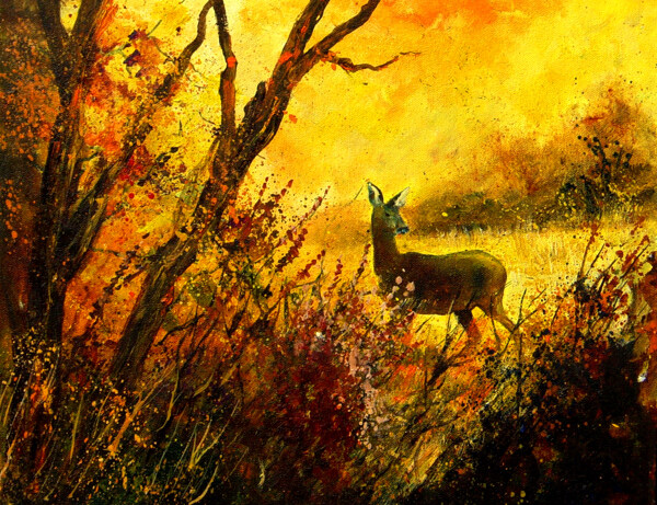 迷失的小鹿油画图片