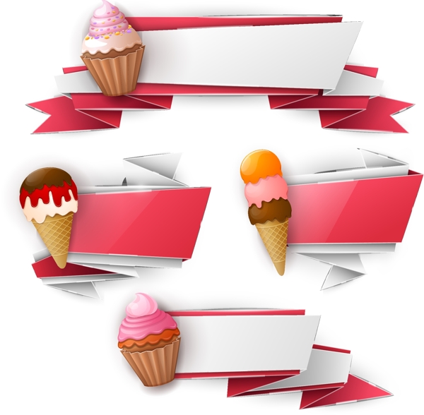 手工折纸与美味冰淇淋矢量图
