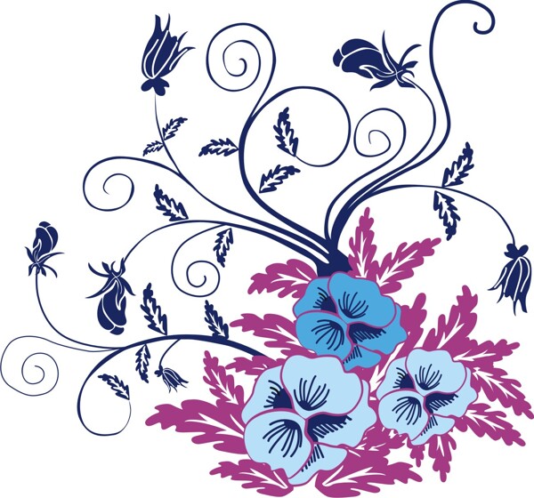 印花矢量图优雅植物花色彩紫色免费素材