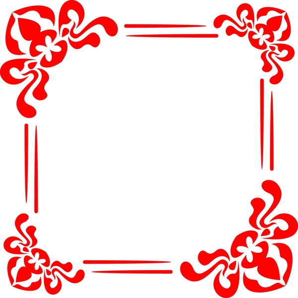 欧式红色花纹正方形海报边框透明png