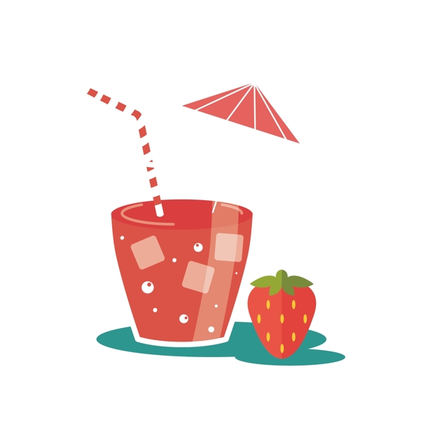 夏天卡通草莓汁清凉矢量图