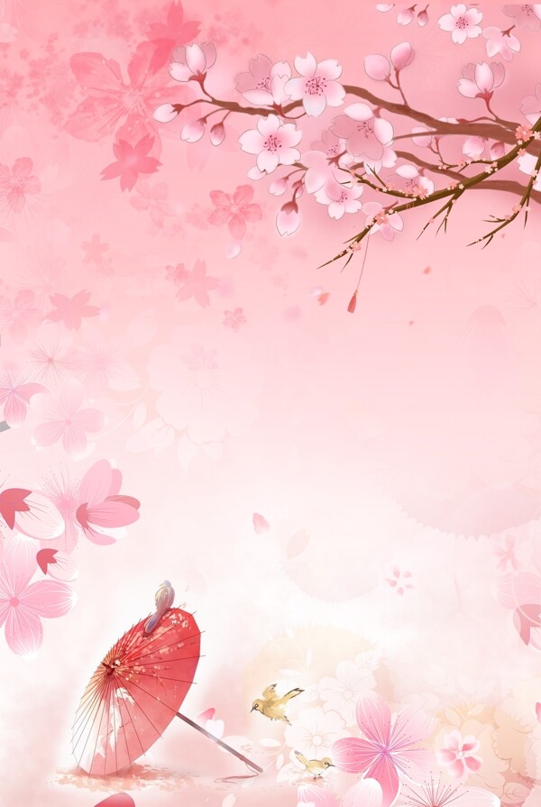 粉色浪漫樱花季合成背景