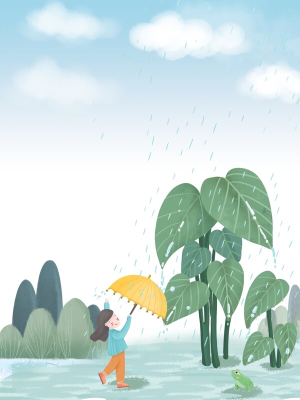 谷雨打伞的小女孩背景