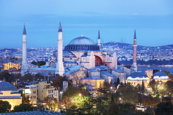 美丽蓝色清真寺风景图片