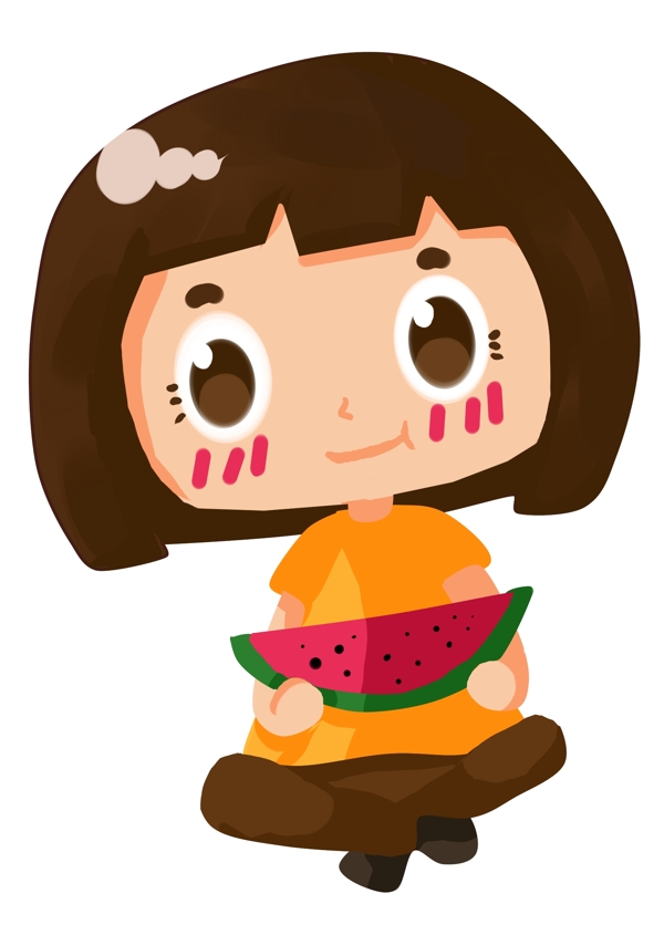 夏季少女吃西瓜形象