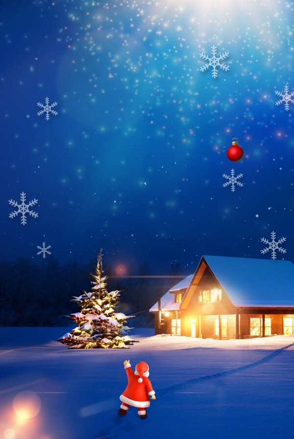 唯美圣诞夜雪花星空背景素材