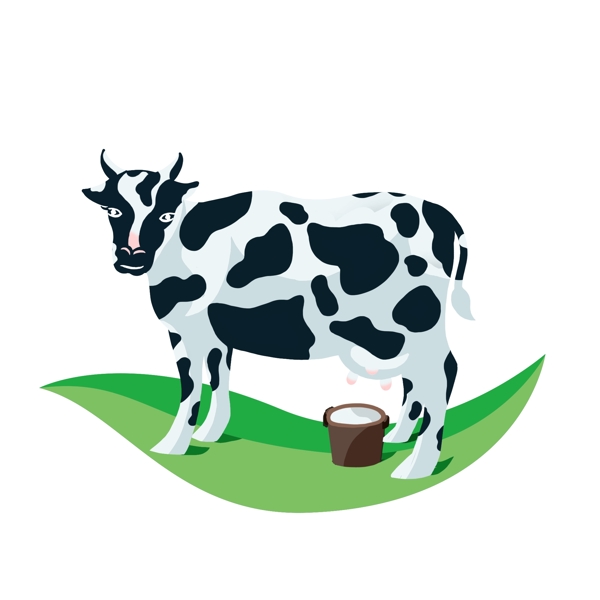 奶牛挤牛奶手绘卡通