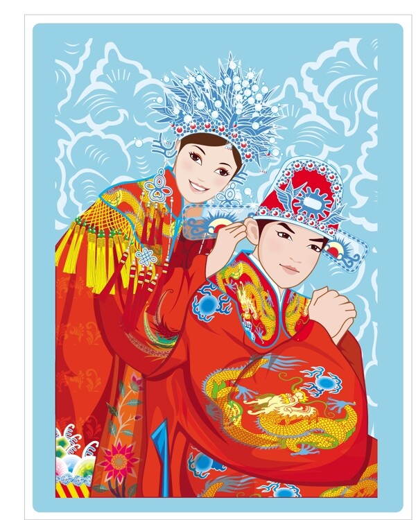 中国传统新婚夫妇AI矢量图10