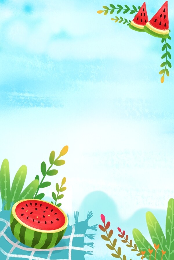 小清新简约夏季西瓜植物边框海报背景