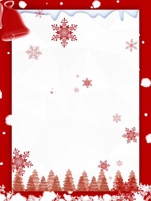 原创红色树林圣诞节卡纸雪花背景