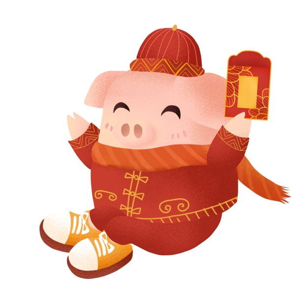 喜庆猪年拿着红包的小猪设计