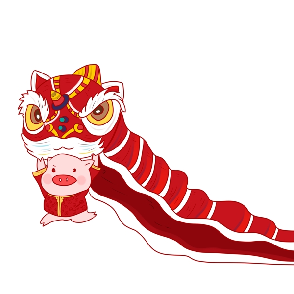 过年舞狮的小猪中国风设计