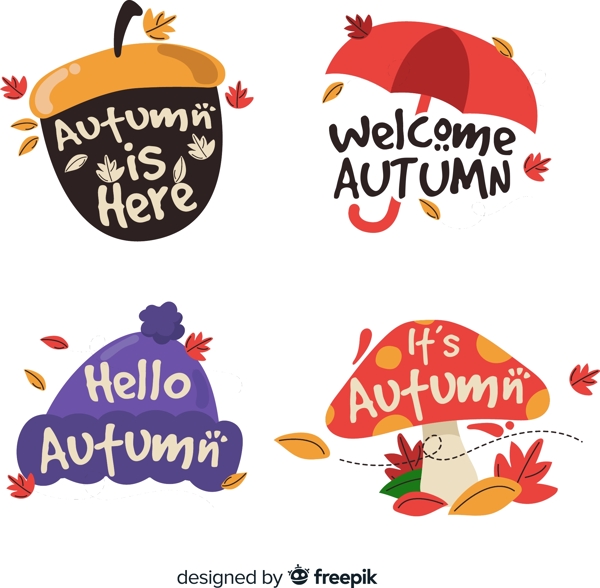 4款彩色秋季艺术字标签
