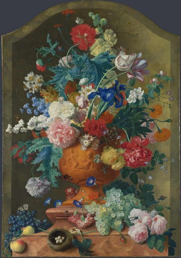 JanvanHuysumFlowersinaTerracottaVase花卉水果蔬菜器皿静物印象画派写实主义油画装饰画